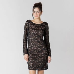 Devoted Long Sleeve Open Back Black Lace Dress M